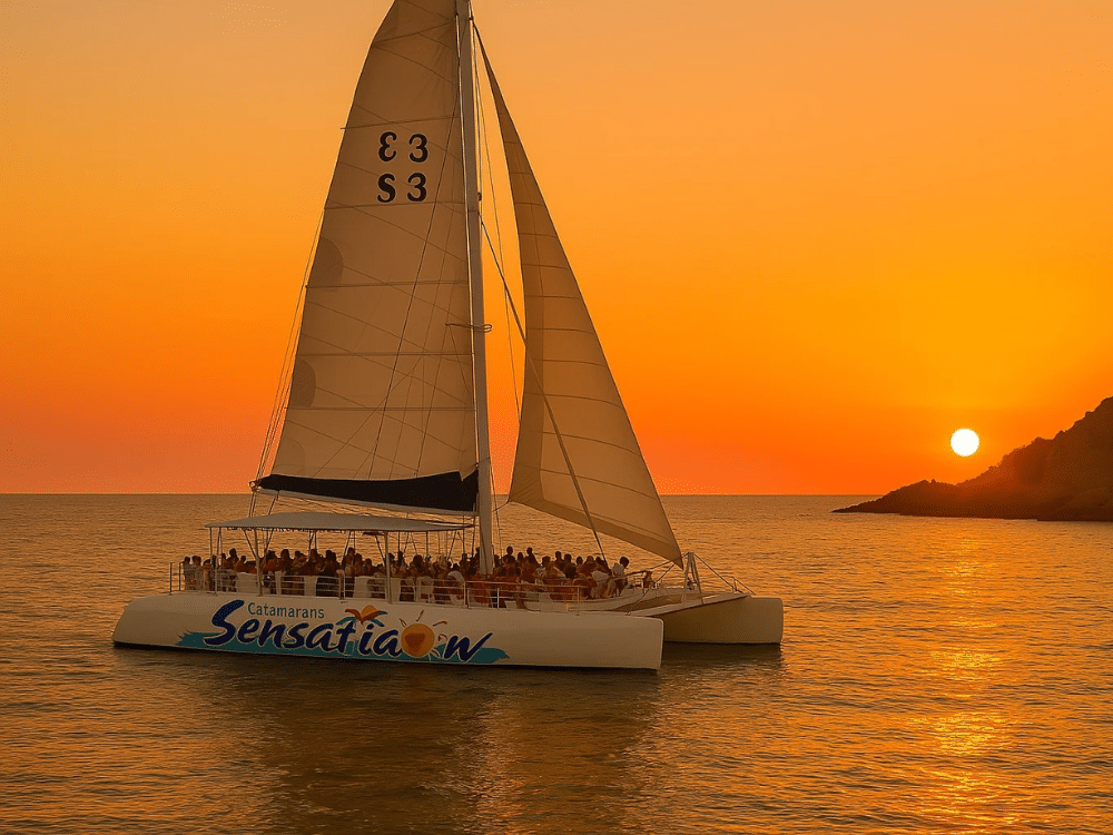 puesta de sol en catamaran